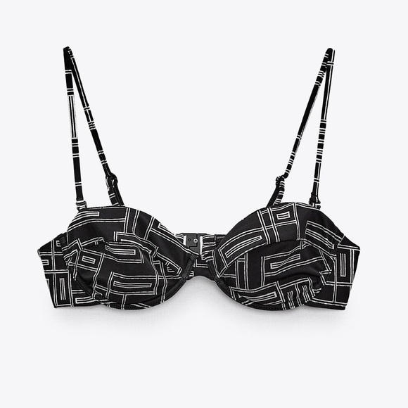 NWT. Zara Black/White Printed Swimming Top. Size S. - Picture 1 of 6